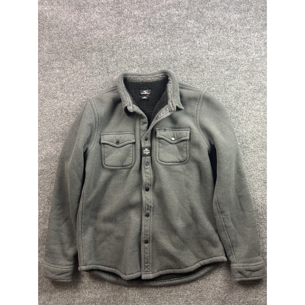 O'Neill Shirt Jacket Mens Size M Grey Waffle Knit Sherpa Lined Standard Fit